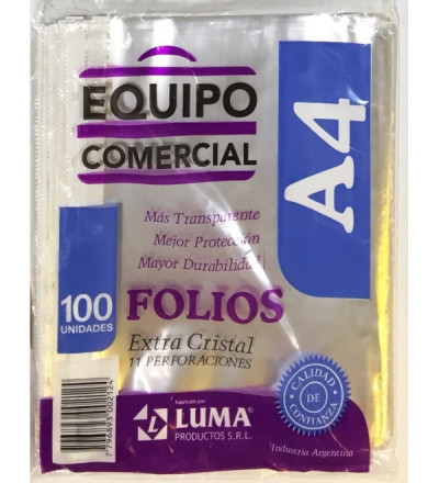 FOLIO EQUIPO COM A4 X 100 UNIDADES