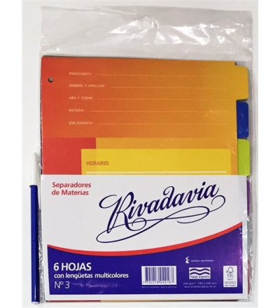 SEPARADOR RIVAD Nº3 6 HOJAS COLOR
