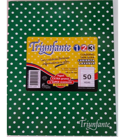 CUADERNO TRIUNFANTE 123 LUNARES 50 HOJAS RAYADO VERDE