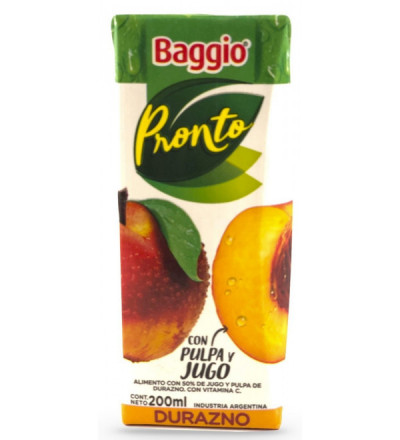 JUGO BAGGIO PRONTO DURAZNO X 18 UNIDADES