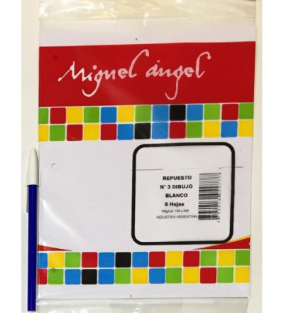 REPUESTO HOJAS DE DIBUJO MIGUEL ANGEL NUMERO 3 BLANCO X 8 HOJAS
