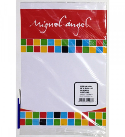 REPUESTO HOJAS DE DIBUJO MIGUEL ANGEL NUMERO 6 BLANCO X 6 HOJAS