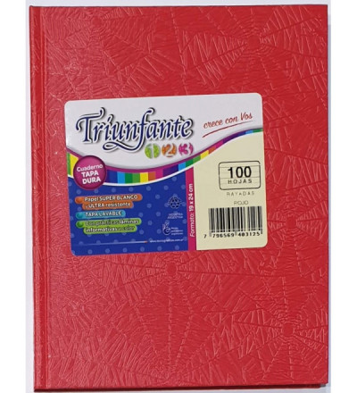 CUADERNO TRIUNFANTE 123 VINIL 100 HOJAS RAYADO ROJO