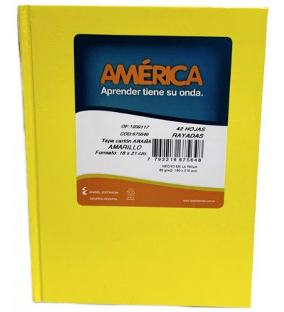CUADERNO AMERICA TAPA DURA 42 HOJAS RAYADO AMARILLO