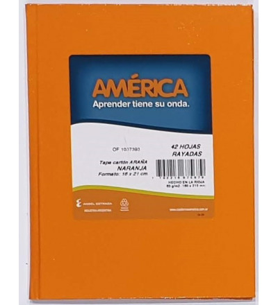 CUADERNO AMERICA TAPA DURA 42 HOJAS RAYADO NARANJA
