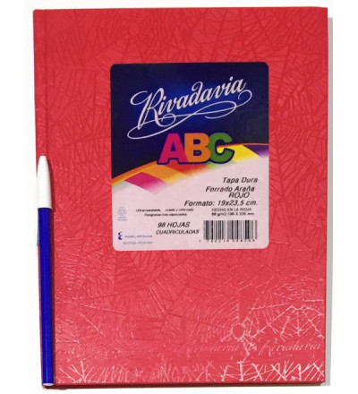 CUADERNO RIVADAVIA ABC 98 HOJAS CUADRICULADO ROJO