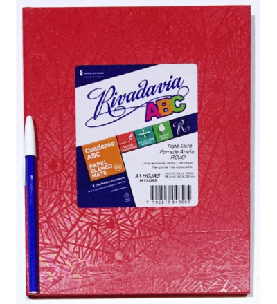 CUADERNO RIVADAVIA ABC 98 HOJAS RAYADO ROJO