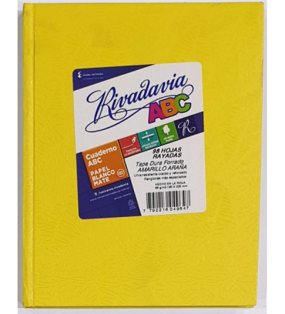 CUADERNO RIVADAVIA ABC 98 HOJAS RAYADO AMARILLO