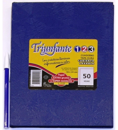 CUADERNO TRIUNFANTE 123 50 HOJAS LISO AZUL