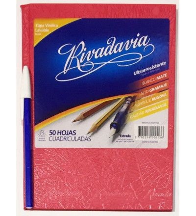 CUADERNO RIVADAVIA 50 HOJAS CUADRICULADO ROJO