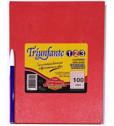 CUADERNO TRIUNFANTE 123 100 HOJAS CUADRICULADO ROJO