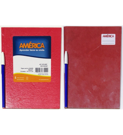 CUADERNO AMERICA TAPA DURA 42 HOJAS RAYADO ROJA