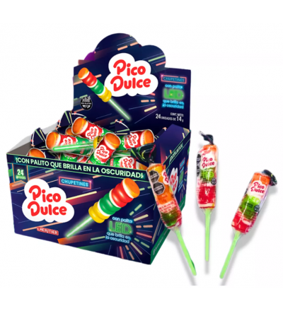 CHUPETIN PICO DULCE PALITO LED X 24 UNIDADES