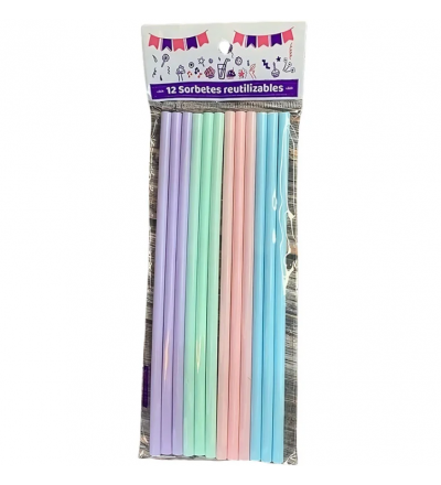 SORBETES PLASTICO REUTILIZABLE PASTEL X 12 UNIDADES